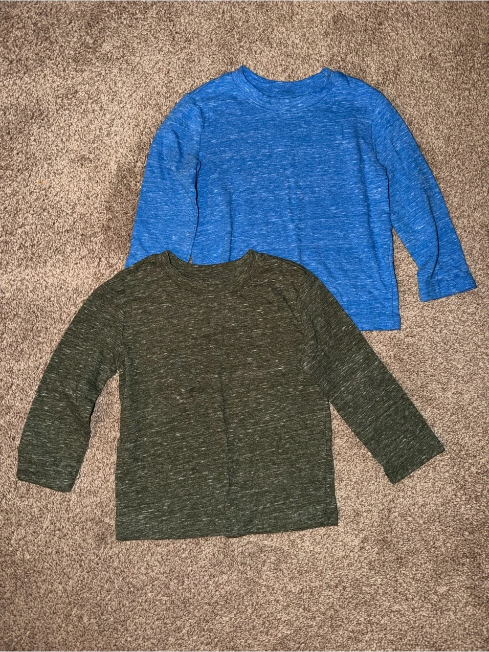Kids Long-Sleeve Crewneck Tops in Blue and Olive - Pack of 2